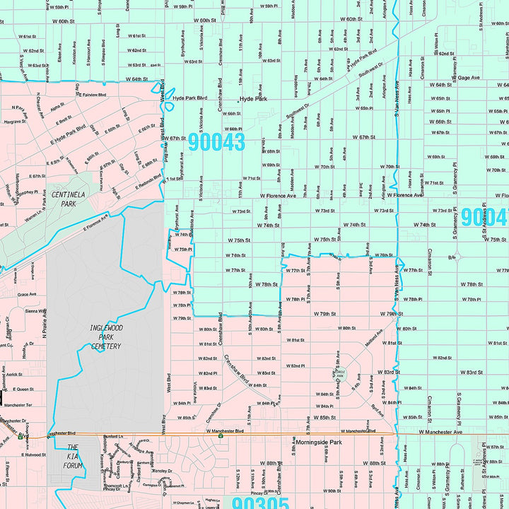 Premium Style Wall Map of Inglewood, CA