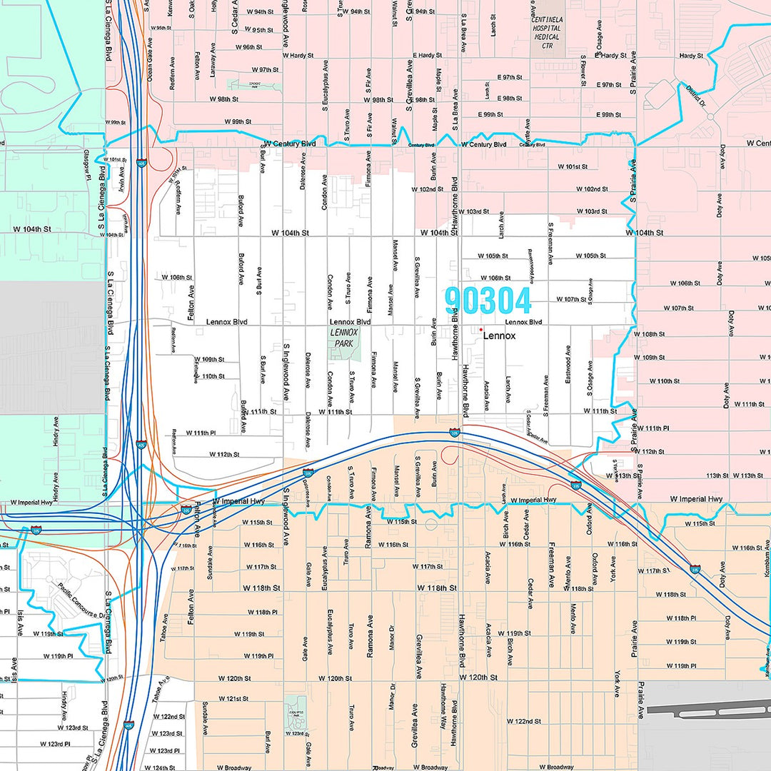 Premium Style Wall Map of Inglewood, CA