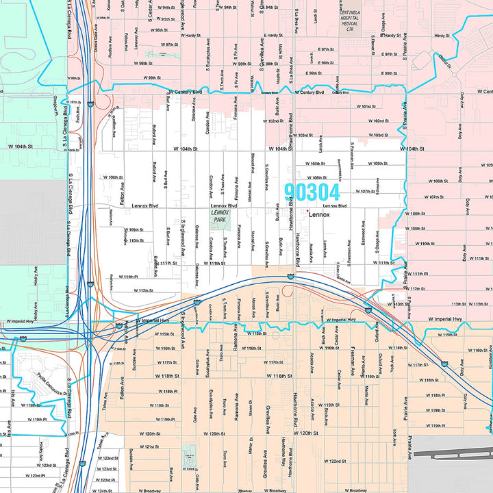 Premium Style Wall Map of Inglewood, CA