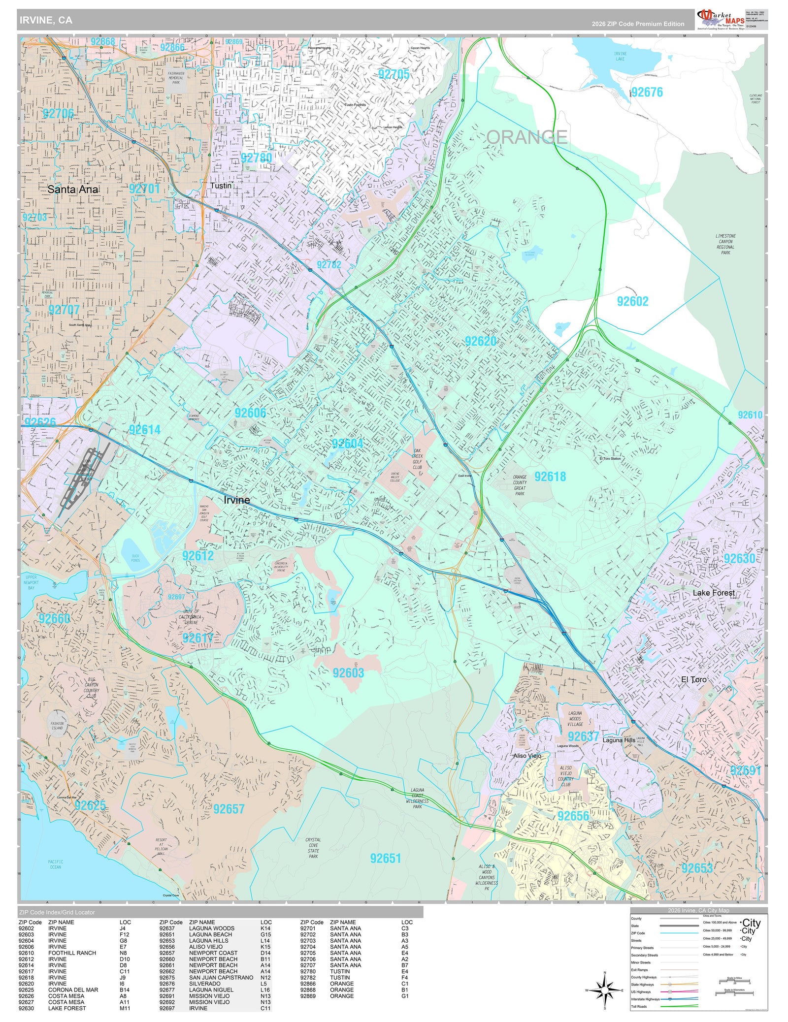 Premium Style Wall Map of Irvine CA
