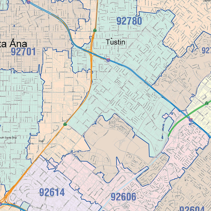 Color Cast Zip Code Style Wall Map of Irvine, CA