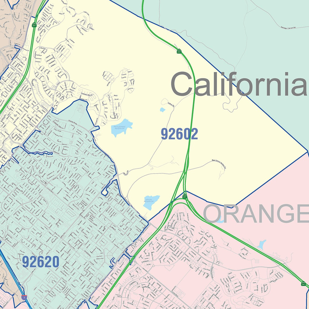Color Cast Zip Code Style Wall Map of Irvine, CA