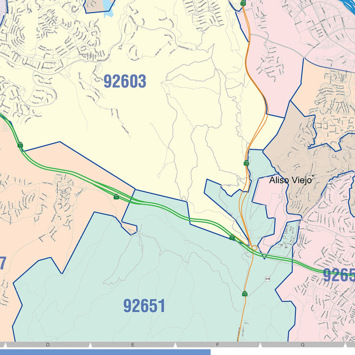 Color Cast Zip Code Style Wall Map of Irvine, CA
