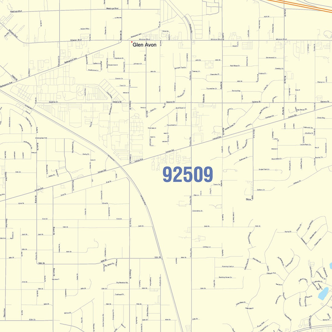 Color Cast Zip Code Style Wall Map of Jurupa Valley, CA