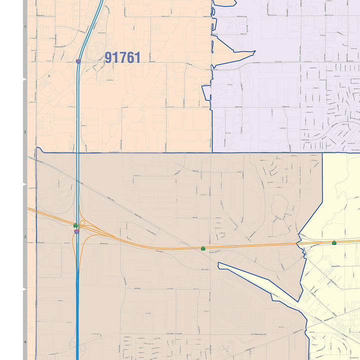 Color Cast Zip Code Style Wall Map of Jurupa Valley, CA