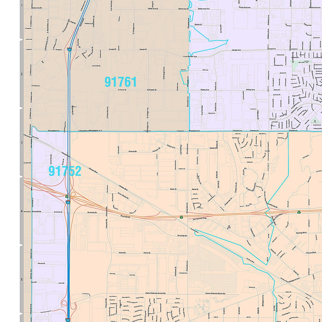Premium Style Wall Map of Jurupa Valley, CA