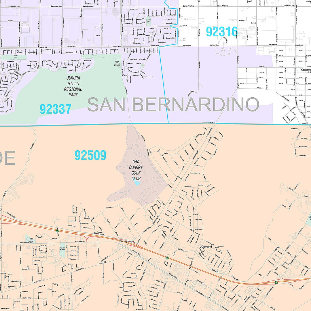 Premium Style Wall Map of Jurupa Valley, CA