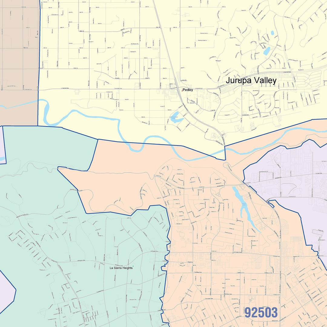 Color Cast Zip Code Style Wall Map of Jurupa Valley, CA