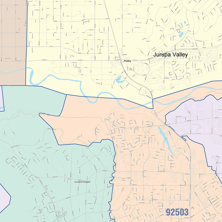 Color Cast Zip Code Style Wall Map of Jurupa Valley, CA