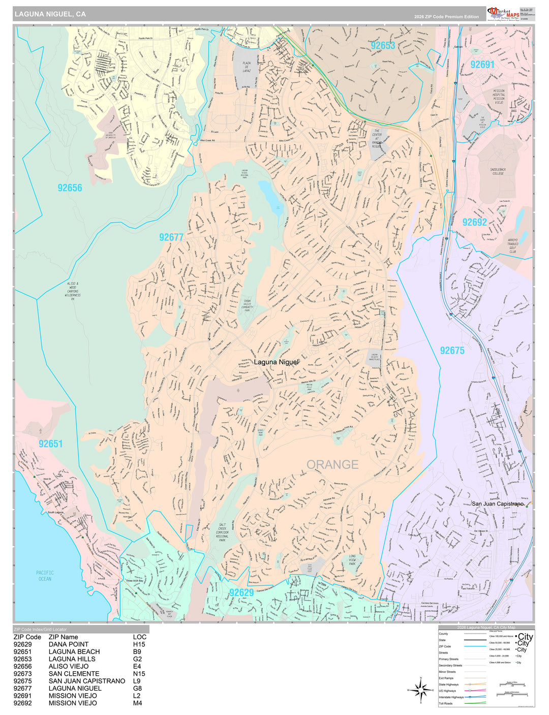 Premium Style Wall Map of Laguna Niguel, CA