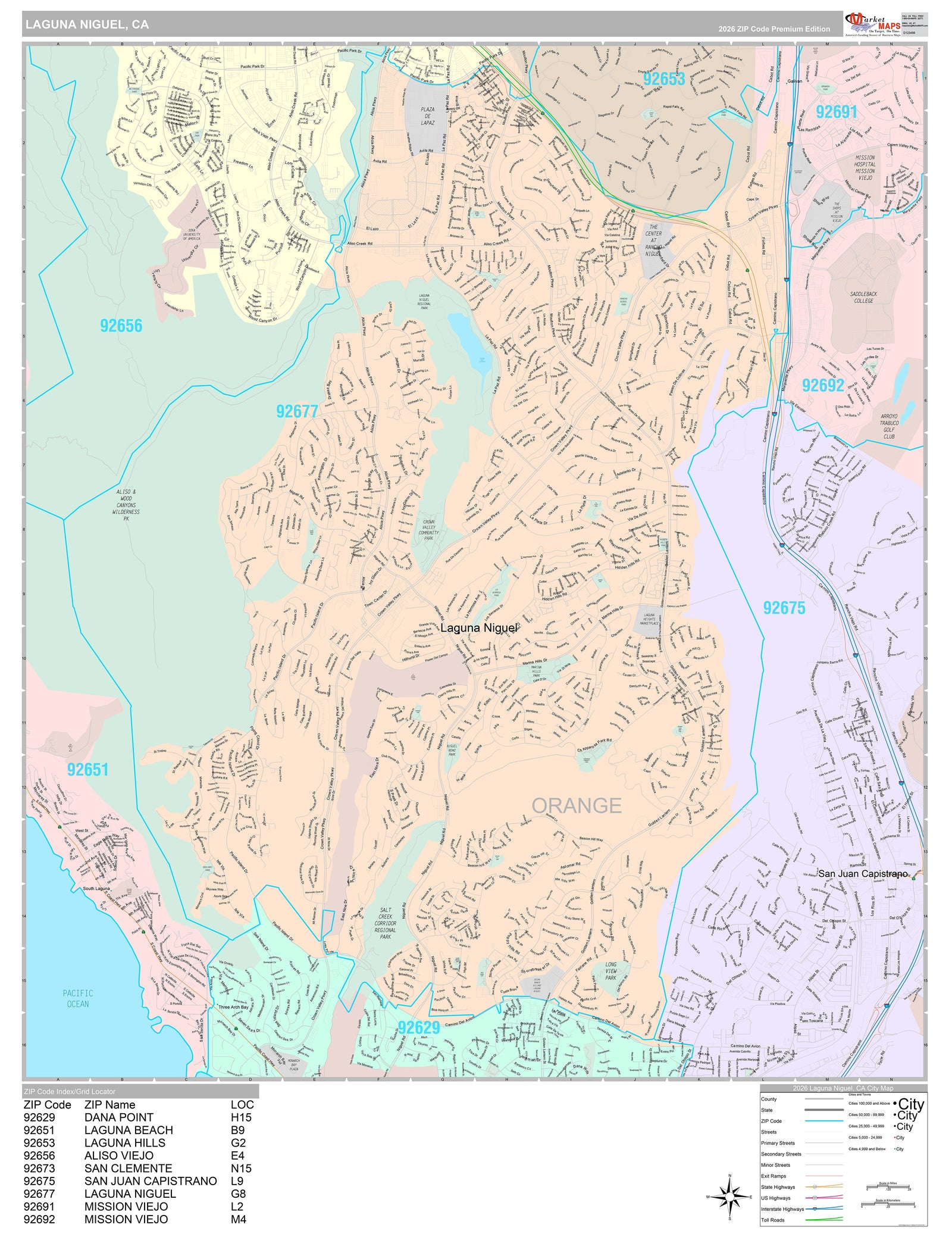 Premium Style Wall Map of Laguna Niguel, CA