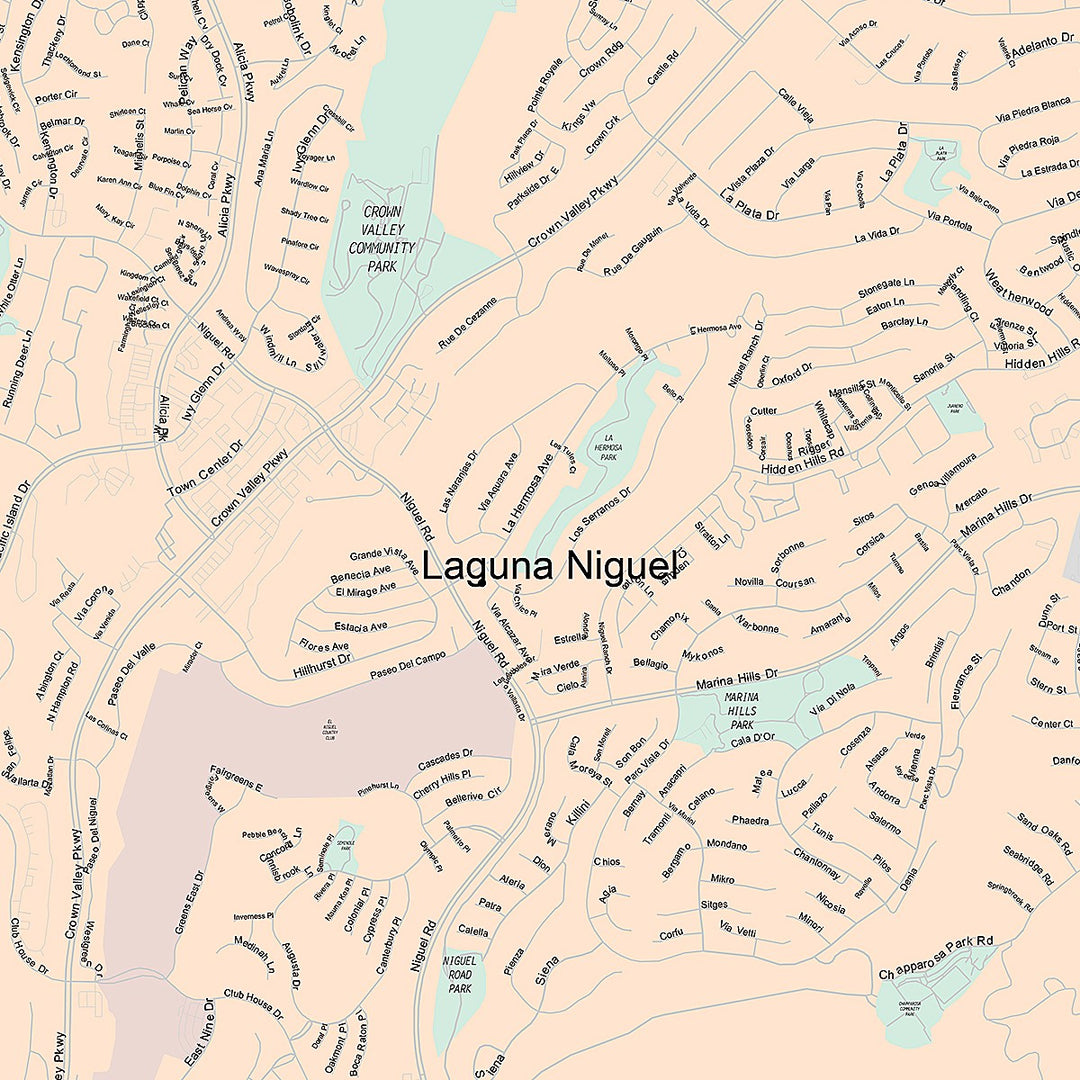 Premium Style Wall Map of Laguna Niguel, CA