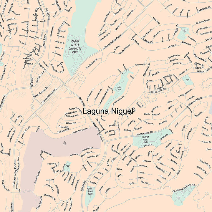 Premium Style Wall Map of Laguna Niguel, CA