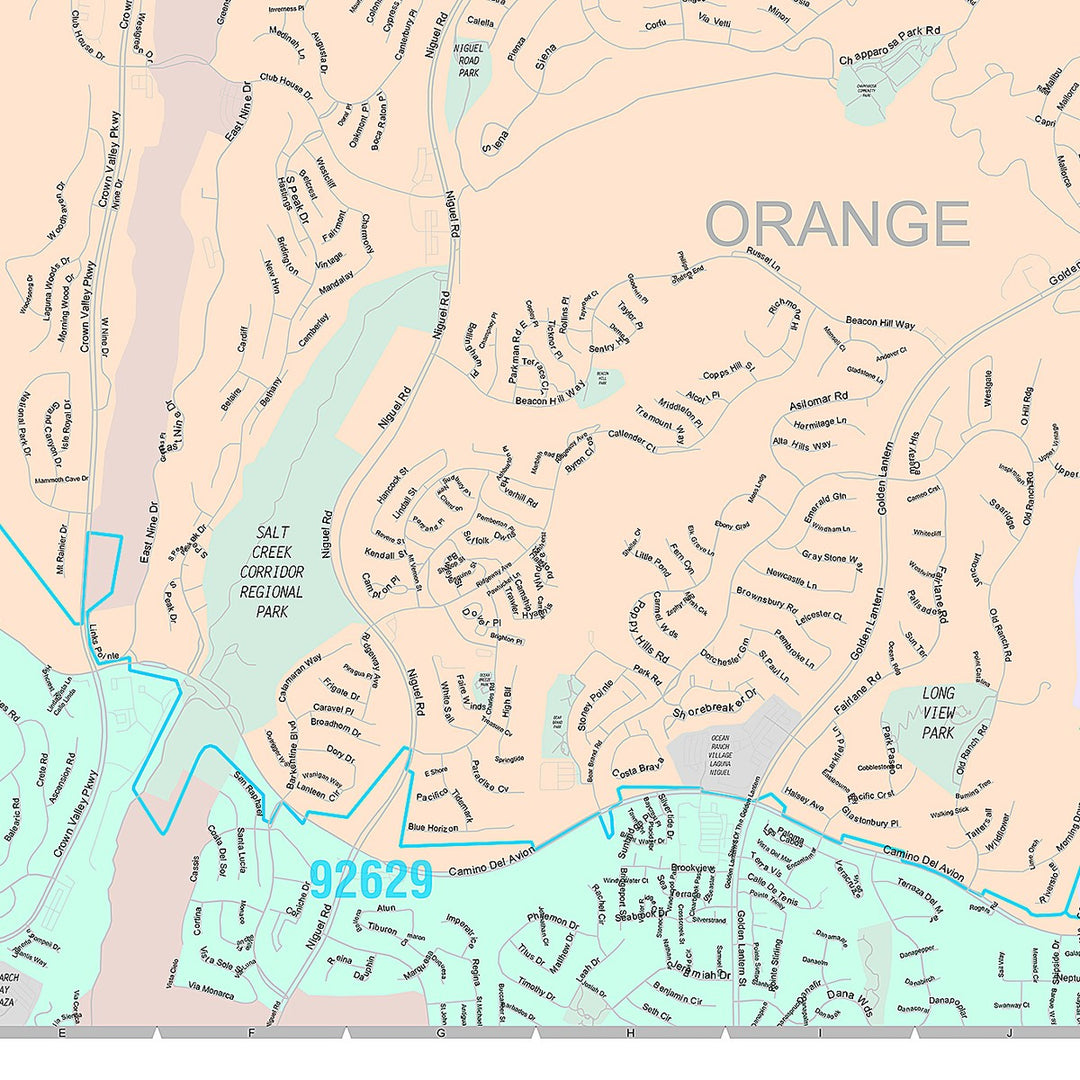 Premium Style Wall Map of Laguna Niguel, CA