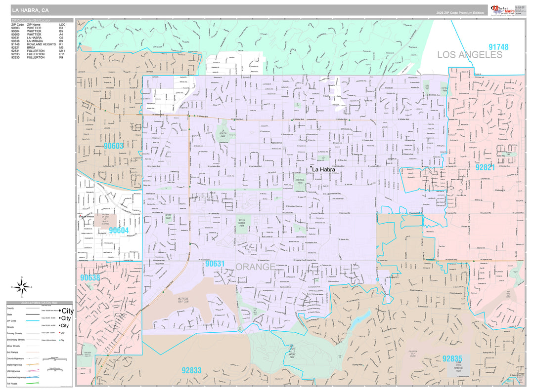 Premium Style Wall Map of La Habra, CA