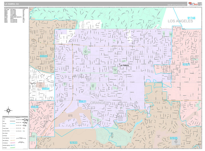 Premium Style Wall Map of La Habra, CA