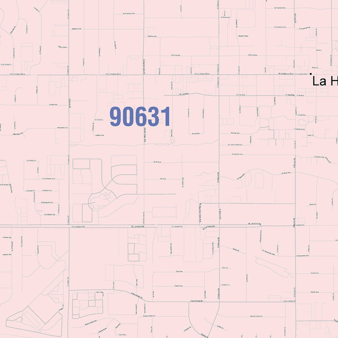 Color Cast Zip Code Style Wall Map of La Habra, CA