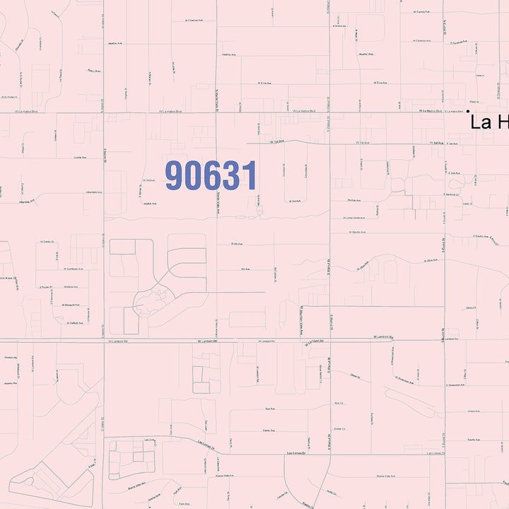 Color Cast Zip Code Style Wall Map of La Habra, CA