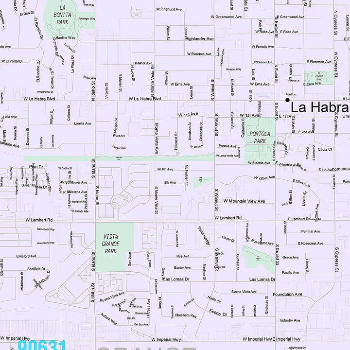 Premium Style Wall Map of La Habra, CA
