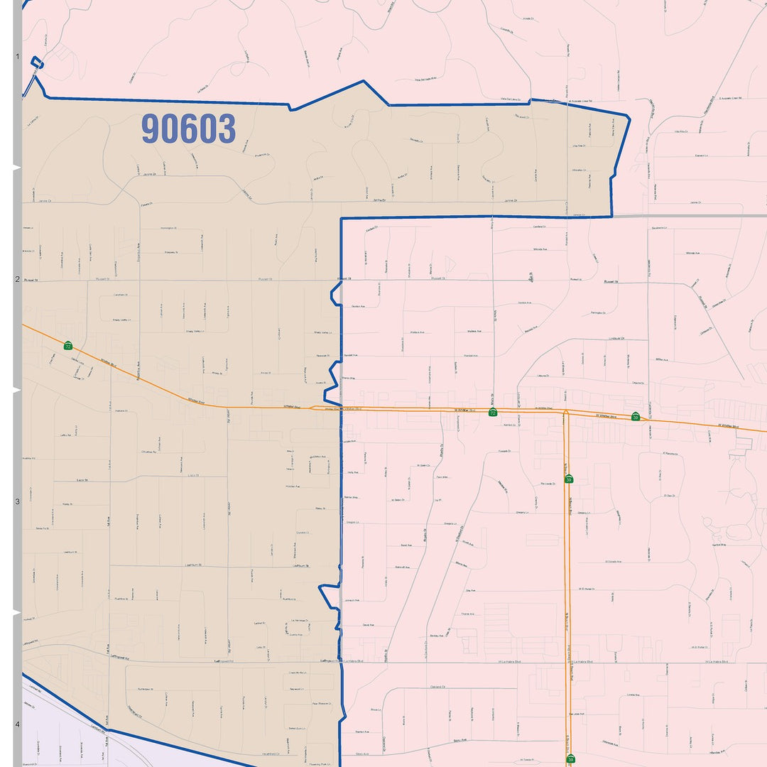 Color Cast Zip Code Style Wall Map of La Habra, CA