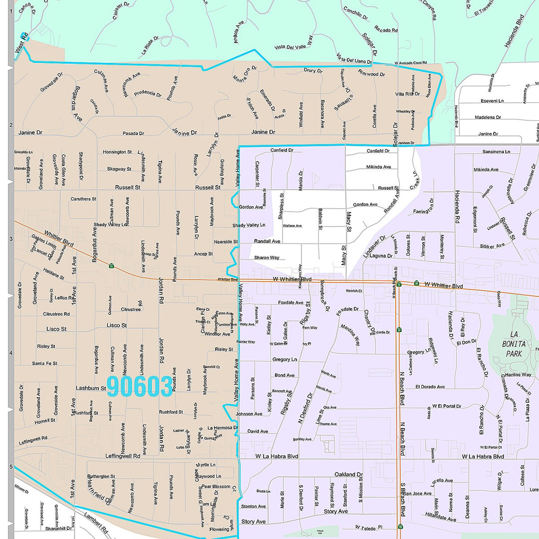 Premium Style Wall Map of La Habra, CA