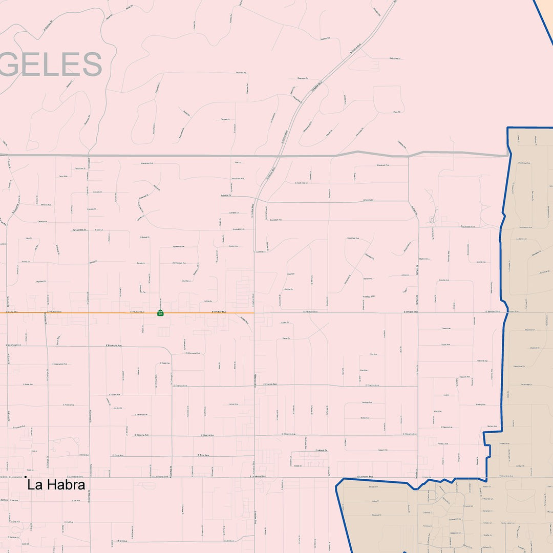 Color Cast Zip Code Style Wall Map of La Habra, CA