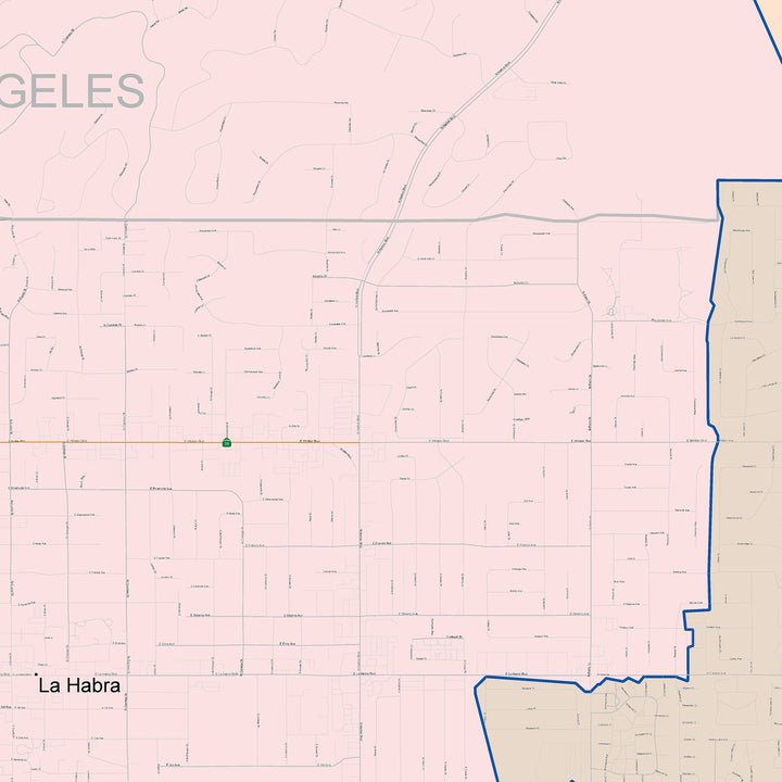 Color Cast Zip Code Style Wall Map of La Habra, CA