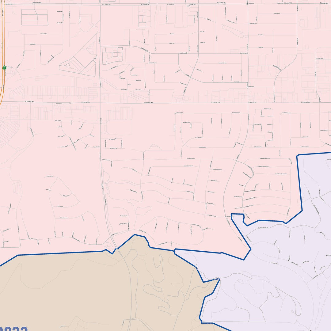 Color Cast Zip Code Style Wall Map of La Habra, CA