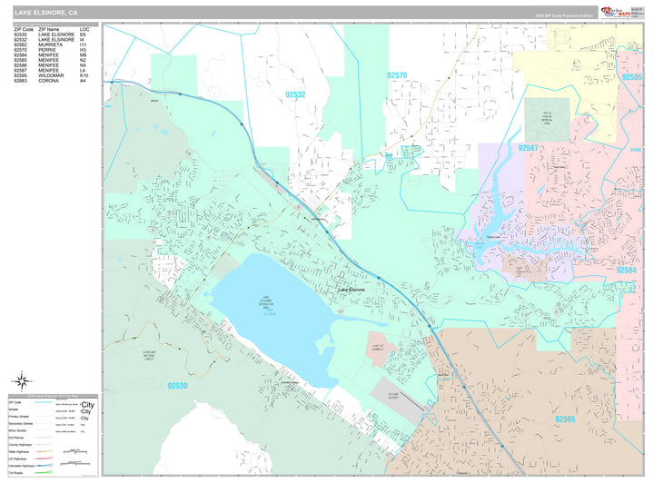 Premium Style Wall Map of Lake Elsinore, CA