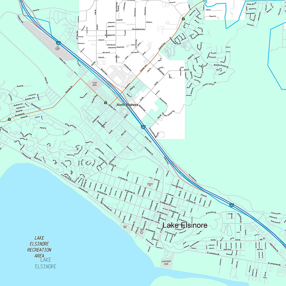 Premium Style Wall Map of Lake Elsinore, CA