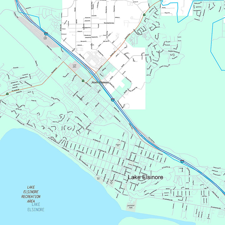 Premium Style Wall Map of Lake Elsinore, CA