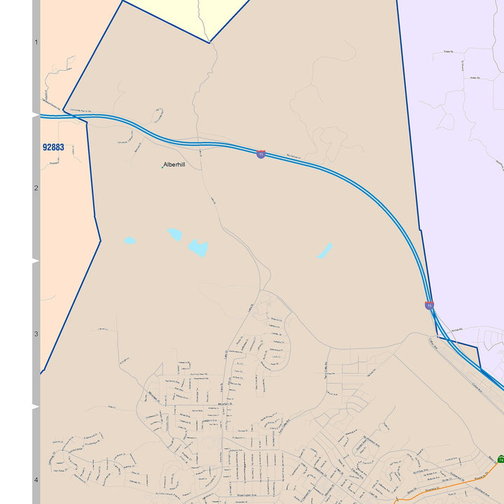 Color Cast Zip Code Style Wall Map of Lake Elsinore, CA