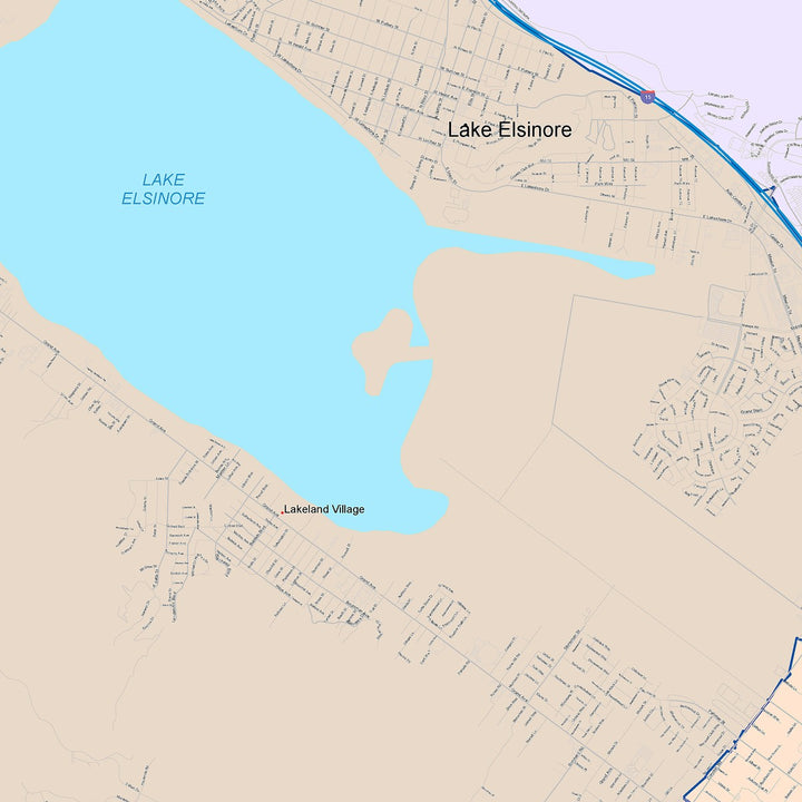 Color Cast Zip Code Style Wall Map of Lake Elsinore, CA