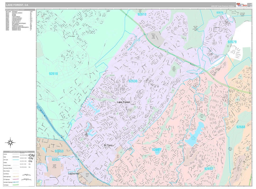 Premium Style Wall Map of Lake Forest, CA