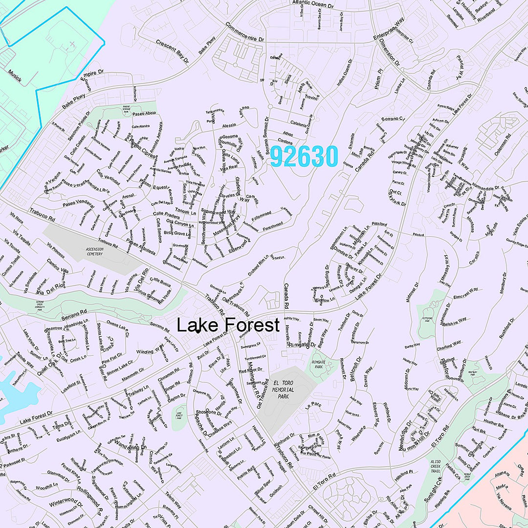 Premium Style Wall Map of Lake Forest, CA
