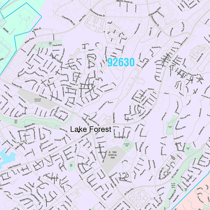 Premium Style Wall Map of Lake Forest, CA