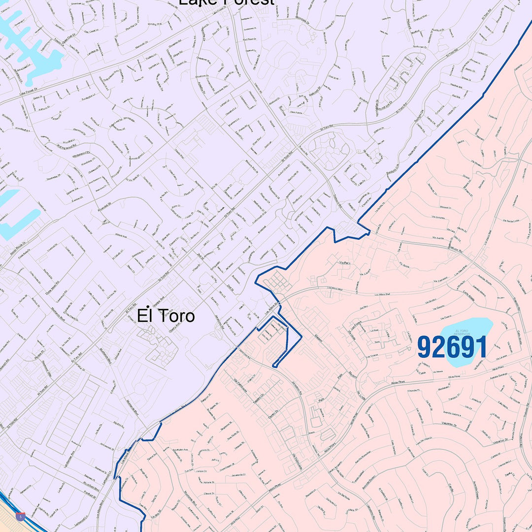 Color Cast Zip Code Style Wall Map of Lake Forest, CA