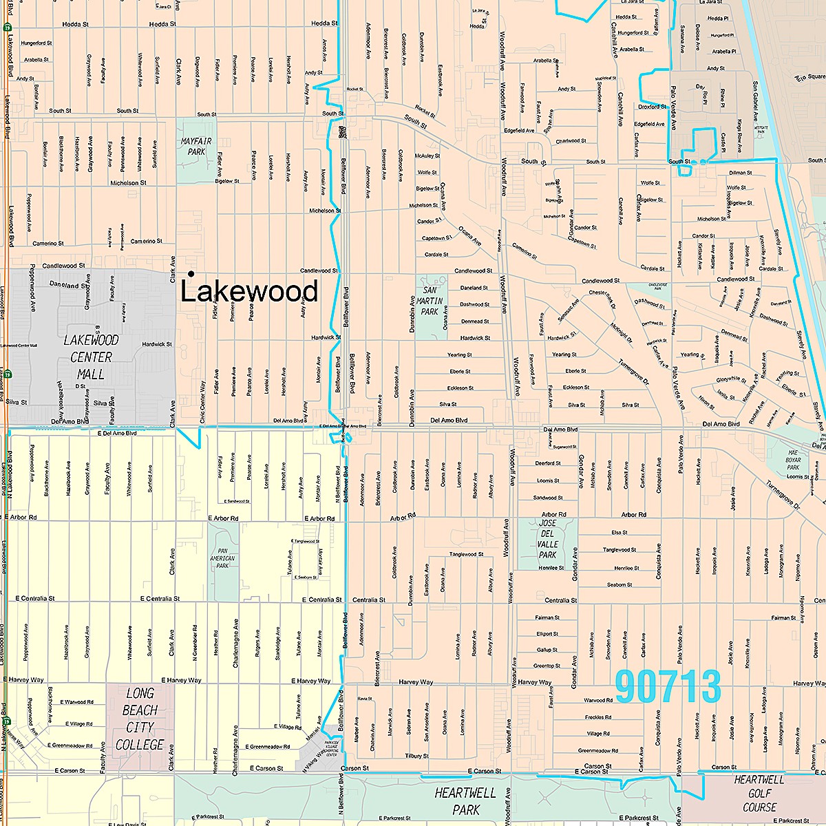 Premium Style Wall Map Of Lakewood CA American Map Store Ca Lakewood 02 Detail Center 9857687e 1380 4679 Ab17 