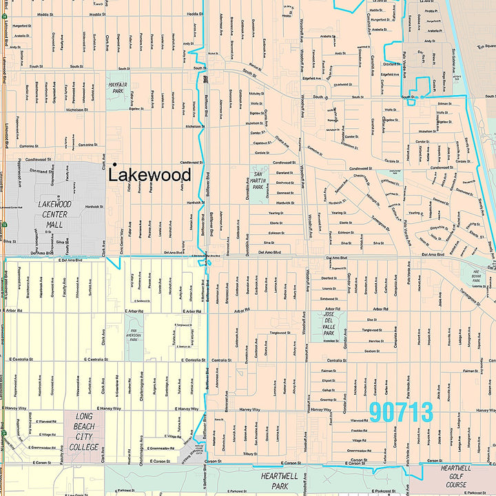 Premium Style Wall Map of Lakewood, CA