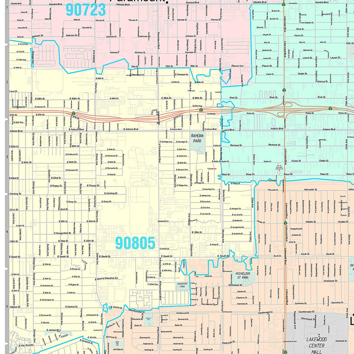Premium Style Wall Map of Lakewood, CA
