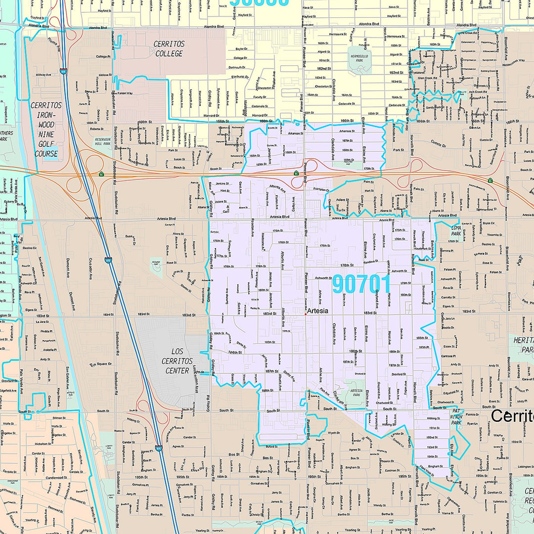 Premium Style Wall Map of Lakewood, CA