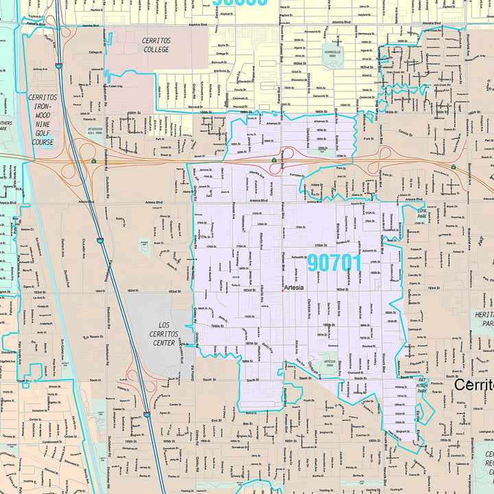 Premium Style Wall Map of Lakewood, CA
