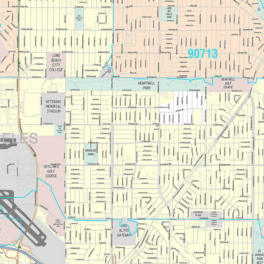 Premium Style Wall Map of Lakewood, CA