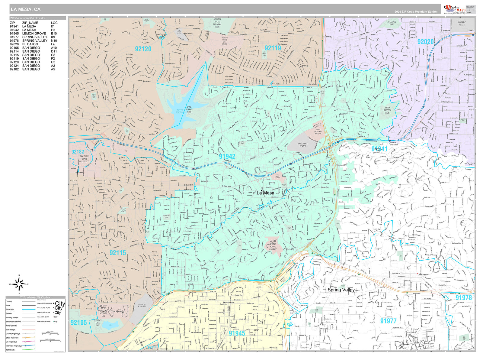 Premium Style Wall Map of Lamesa, CA