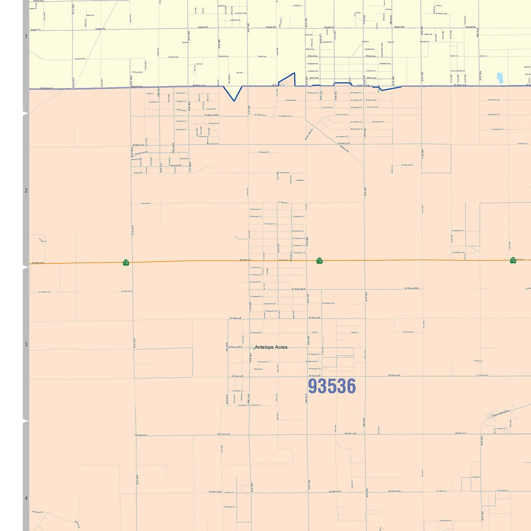 Color Cast Zip Code Style Wall Map of Lancaster, CA