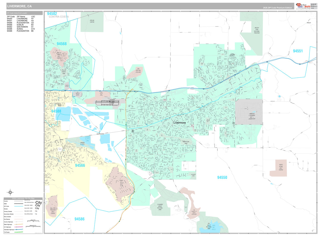 Premium Style Wall Map of Livermore, CA
