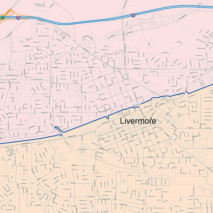 Color Cast Zip Code Style Wall Map of Livermore, CA