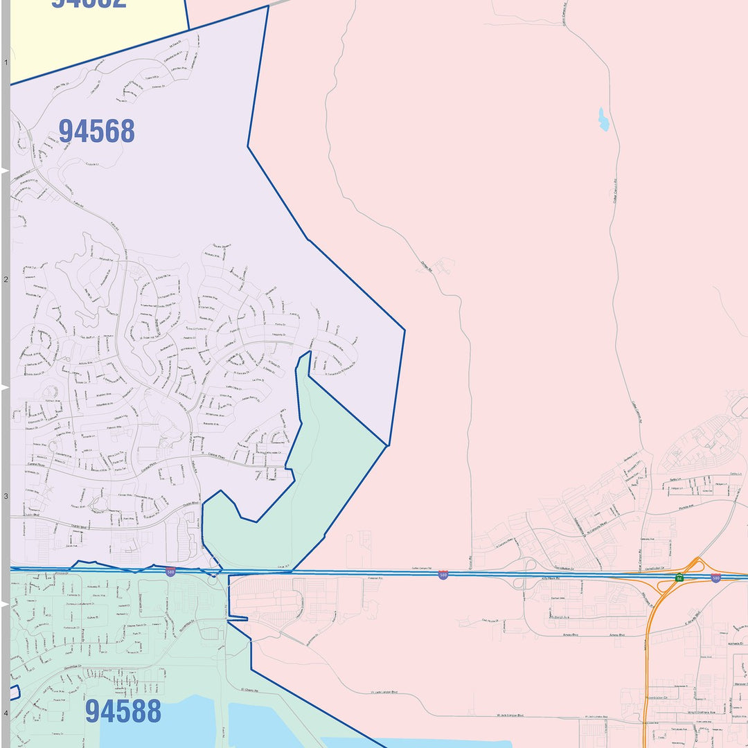 Color Cast Zip Code Style Wall Map of Livermore, CA