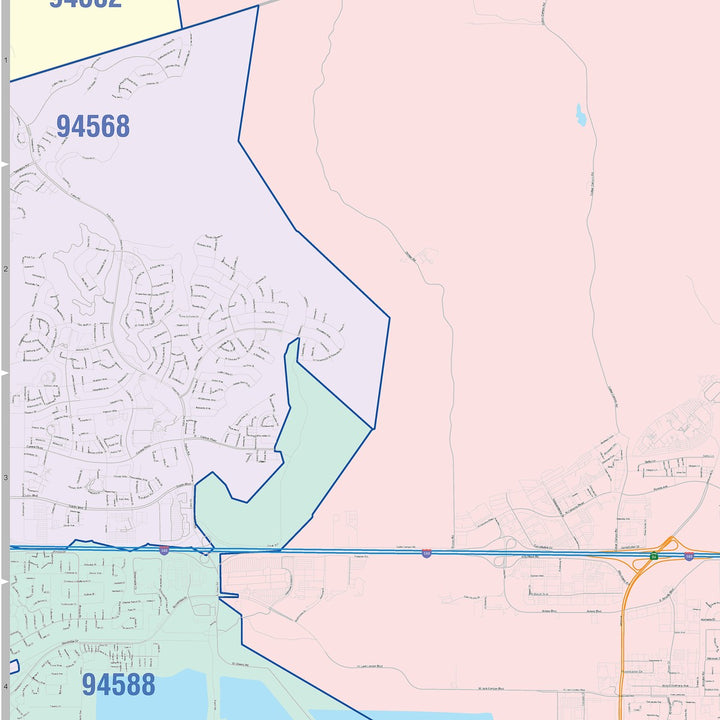 Color Cast Zip Code Style Wall Map of Livermore, CA