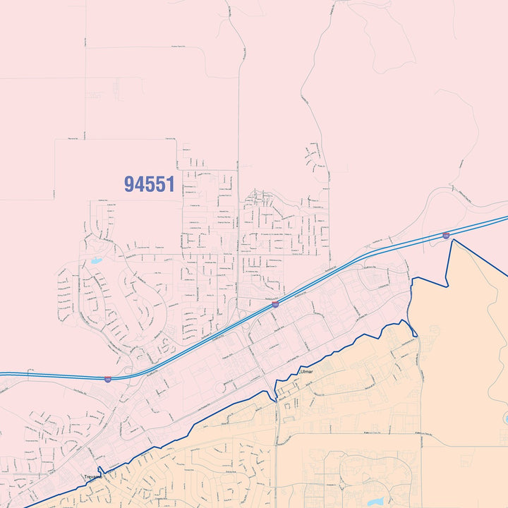 Color Cast Zip Code Style Wall Map of Livermore, CA